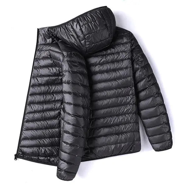 Men’s Glossy Hooded Cotton-Blend Jacket - Menswear Tops, Plain Stylish Lightweight Padded Zip-Up Windproof Outerwear, Suitable for Commuting, Outdoor Activities