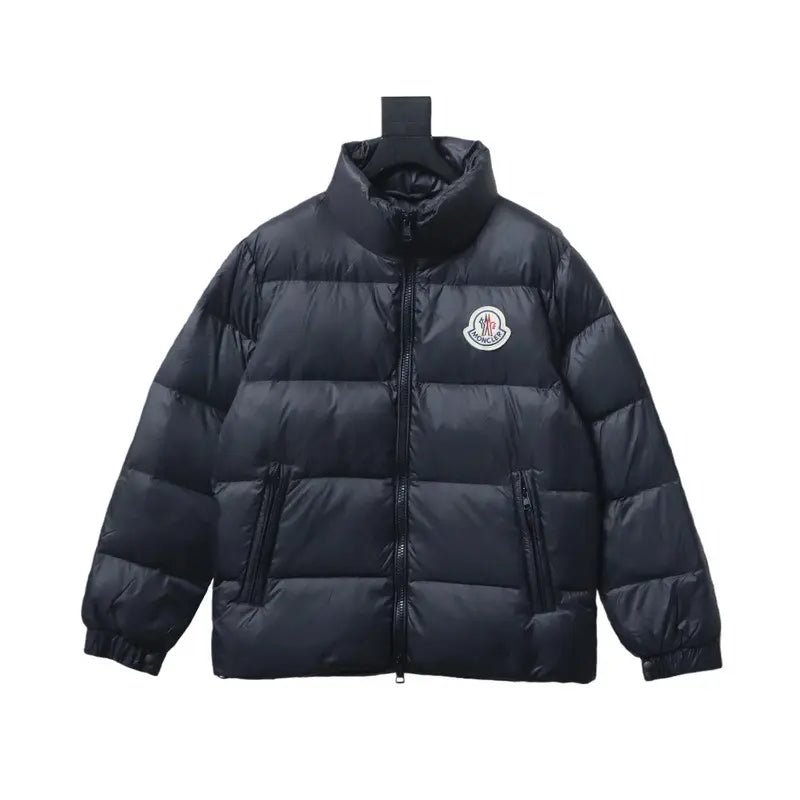 Comfy Warm Shiny Nylon Stand Collar Puffer Outerwear, Black Windproof Quilted Jacket