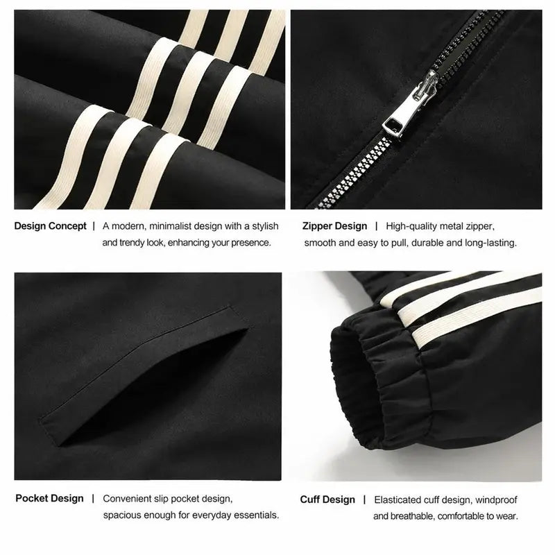 Women Reversible Zip Up Track Jacket, Striped Sleeve Stand Collar Windbreaker, Two Wear Ways Loose Drop Shoulder Outerwear, Elastic Cuffs Casual Athletic Coat, Lightweight Reversible Sport Jacket For Daily Streetwear, Shopping And Weekend Hangouts