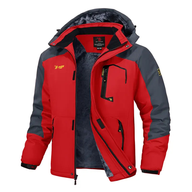 【Creator's Pick】YSENTO Men's Waterproof Ski Snow Jacket 【Plus Size,S-5XL】Mountain Rain Jackets Fleece Outwear With Muti Pockets Winter Coat Outdoor Clothing Windbreaker fits #Christmas gift #RED