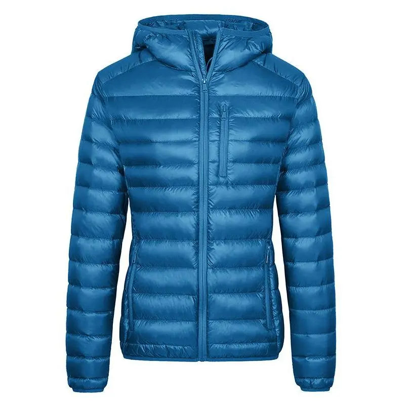 Lady's Packable ThermoLite II Down Puffer Jacket, Lightweight Hooded Clothes with Hood, Women's Tops for Cold Weather (Duck Down Filling)