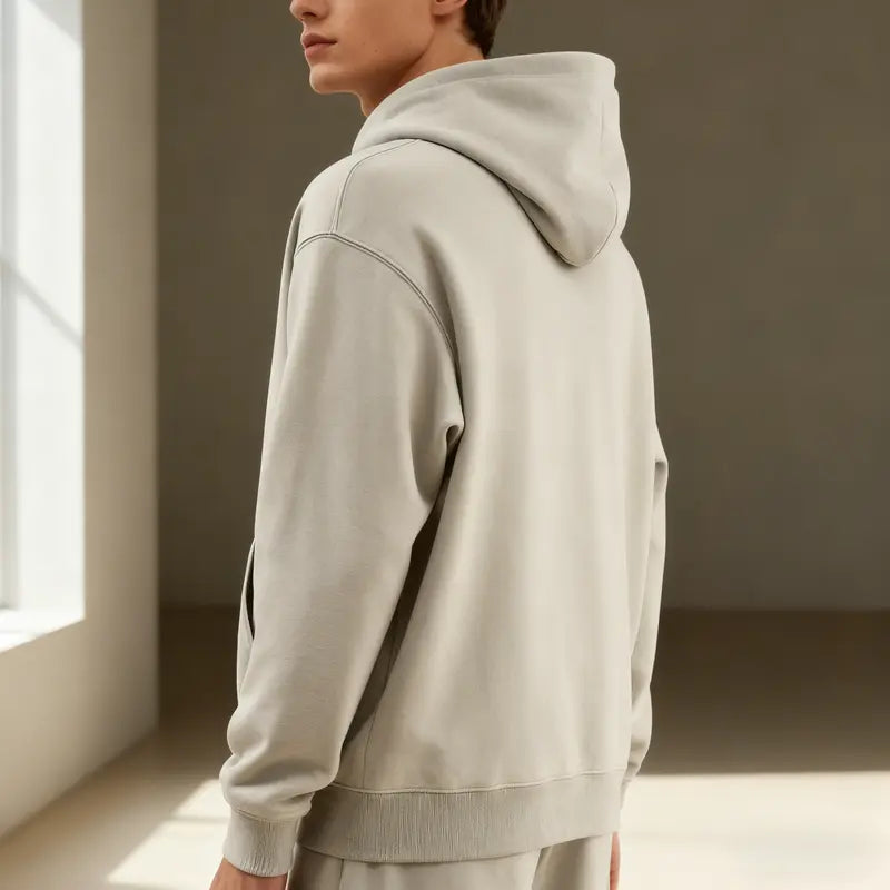 Men's Cotton-Poly Plain Solid Casual Long-Sleeve Fitted Pullover Hoodie - Soft, Breathable, Skin-Friendly, Lightweight, Machine-Washable Minimalist All-Seasons Streetwear Top
