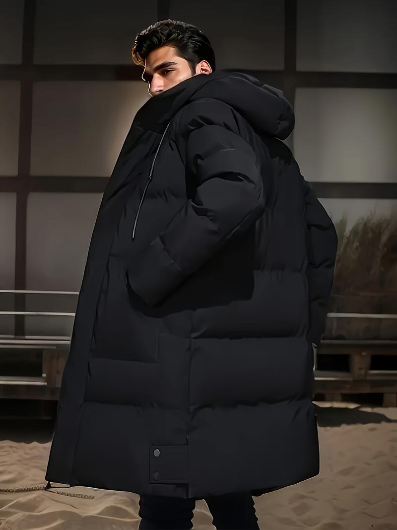 Men's Thick Winter Warm Coat Plus Size Cold Weather Jacket with Hood Long Sleeve Front Button Design Suitable for Extreme Cold Daily & Formal Occasions Durable Winter Clothing Winter Jackets Cold Weather Coats Hooded Casual Coats Black Loose Cotton
