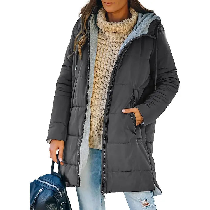 Imily Bela Womens Warm Puffer Down Jacket Hooded Winter Casual Lightweight Mid Quilted Coat with Pockets