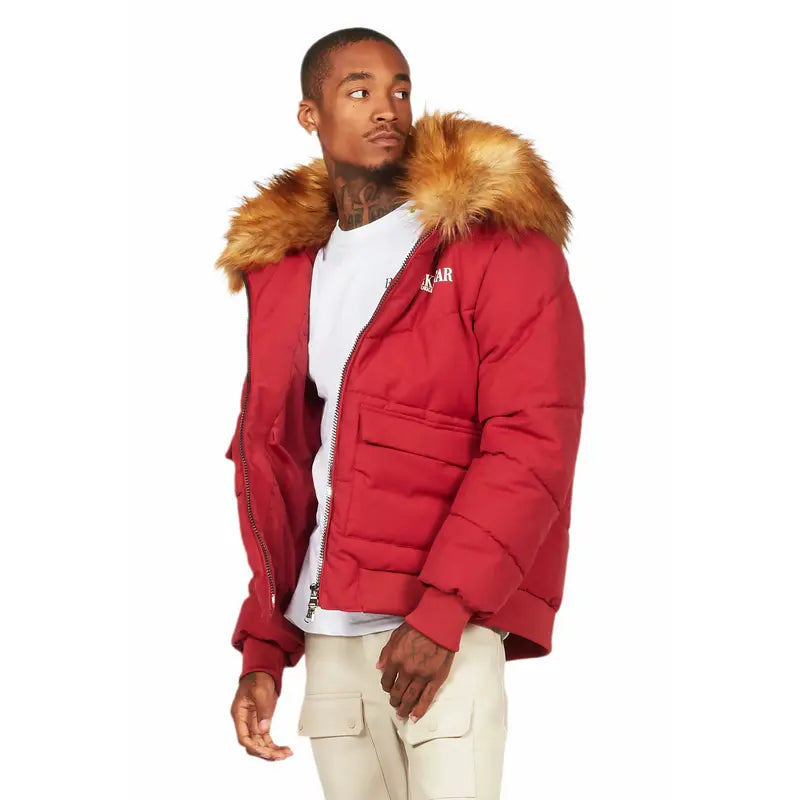 Langston Red Puffer Jacket with Fur Hood