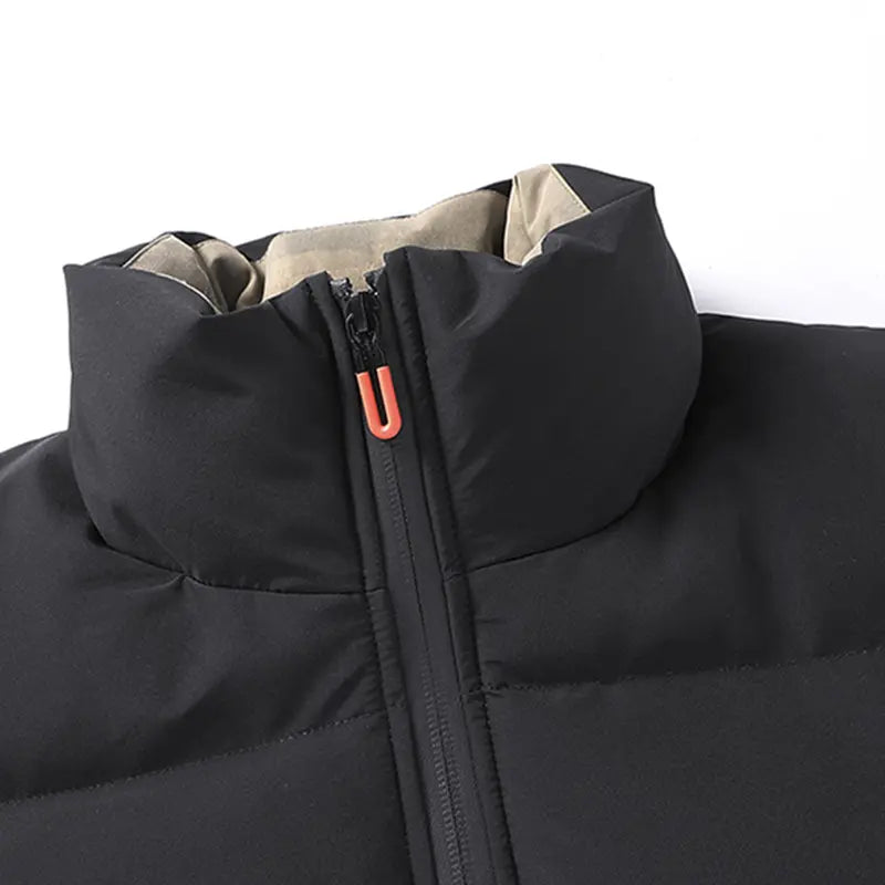 Men's Plain Fitted Long-Sleeve Windproof Stand-Collar Jacket - Zipper Closure, Cold-Weather Outerwear, S Size