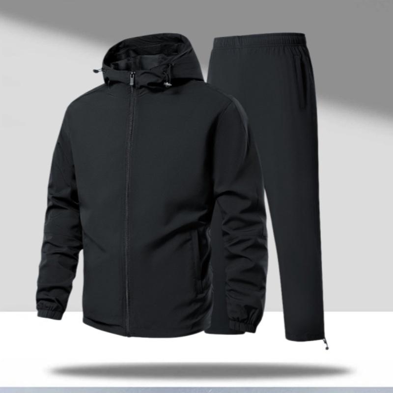Men’s Unisex 2 Piece Sporty Clothing Set Hooded Long Sleeve Jacket & Below the Ankle Long Pants, Adjustable Hood, Breathable Wind Fabric, Elastic Cuffs, Lightweight Drawstring, All Seasons, for Sport Lover Lifestyle Hiking