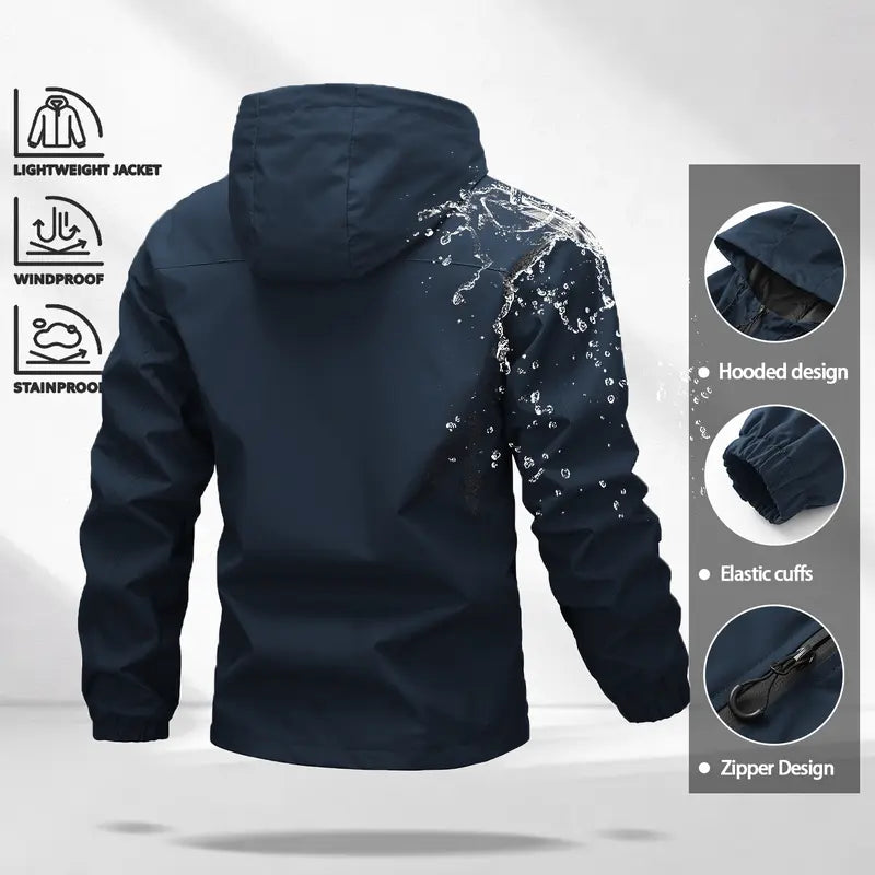 Unisex all-weather waterproof windproof jacket | Lightweight outerwear with a hood and adjustable brim, suitable for hiking and everyday wear, with adjustable cuffs—ideal for hiking and commuting