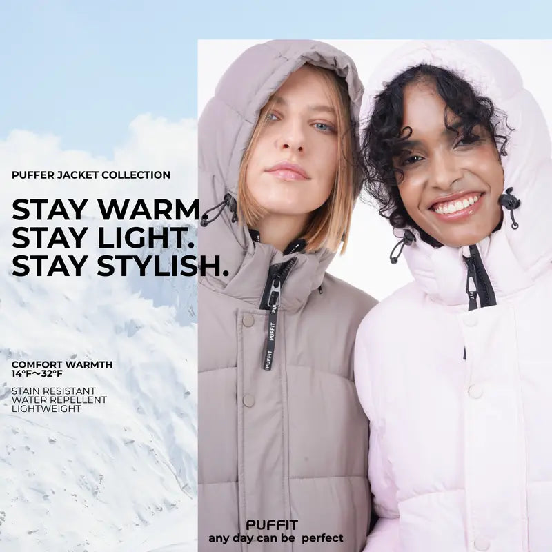 PUFFIT WarmCore Premium Detachable-Hood Puffer Jacket | Classic Lightweight Winter Coat,Windproof,Water-Repellent,Adjustable Drawstring Design,Womenswear,Tops,Outerwear,Long Sleeve,Fall Jacket,2026 Shopping