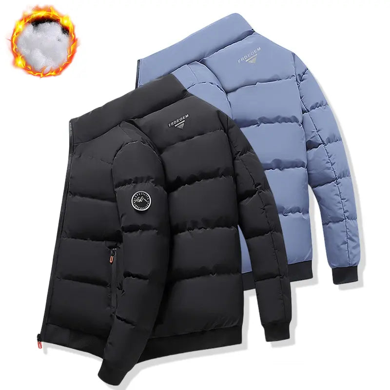 Men's Plain Fitted Long-Sleeve Windproof Stand-Collar Jacket - Zipper Closure, Cold-Weather Outerwear, S Size