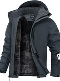 Zoofly Men's Waterproof Zip-Up Insulated Fleece Layered Ski Jacket with Hood, Polyester Shell, Outdoor Pockets, Insulated Hiking Jacket for Winter Outdoor Activities