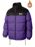 Men’s Winter Contrast‑Color Stand Collar Puffer Jacket, Windproof Warm Regular‑Fit Outer Coat, Casual Loose Outerwear for Daily Lifestyle & Outdoor Activities