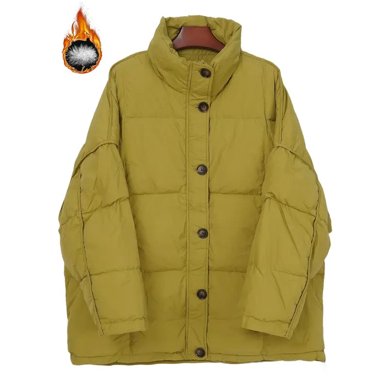 Women's Oversized White duck down Coat - Elegant Winter Warmth, 240gsm Heavyweight Winter Jacket, Solid Green (or other colors available) with White Duck White duck down Filling, Structured Fit for Fall & Winter, Hand Washable, Available, Versatil...