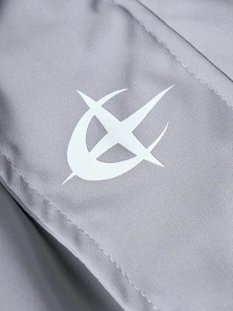 Men's Stylish Futuristic Techwear Windbreaker Coat - Long Sleeve, Grey & White Aesthetic, Trending Popular Clothes, Outdoor Stuff for Adults, Streetwear Top with Pockets for Spring