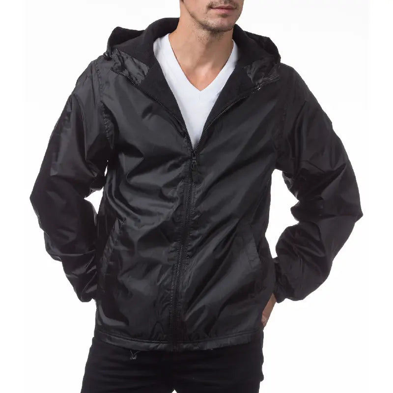 PROCLUB Men's Windbreaker Jacket Fleece Lined PRO CLUB Casual Water Resistance Rain Coat Lightweight Jackets Warm Hip Hop Black Navy (S to 5XL)