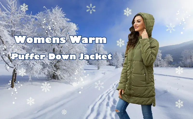 Imily Bela Womens Warm Puffer Down Jacket Hooded Winter Lightweight Mid Quilted Coat with Pockets