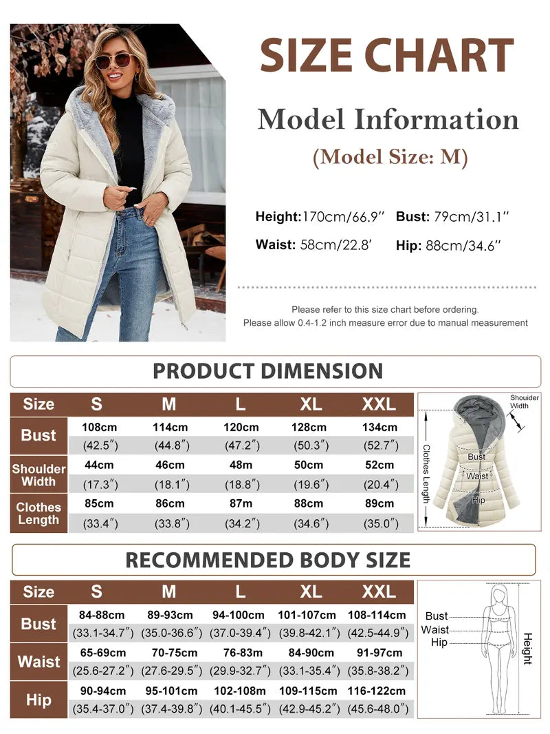 Women's Winter Thickened Down Jacket Warm Long Puffer Coat Fleece Lined Parka Outerwear with Faux Fur Hood Tops Womenswear Long Sleeve