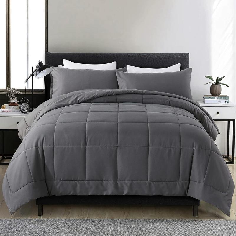 【Sohochic】DOWNCOOL Bedding Sets - 3-Piece All Seasons Down Alternative Comforter Set (2-Piece for Twin Size) with Pillowcase, Summer Turn Up, High-Quality Box Stitching Quilting, Gentle Cold Wash, Comforter Queen Size, Checkered Design