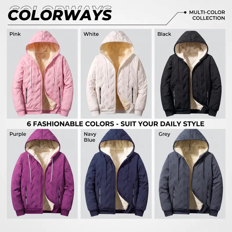 【JOGWAVE】Women’s Thick Padded Full-Zip Hooded Jacket | Windproof & Warm Winter Heavyweight Coat XS-2XL
