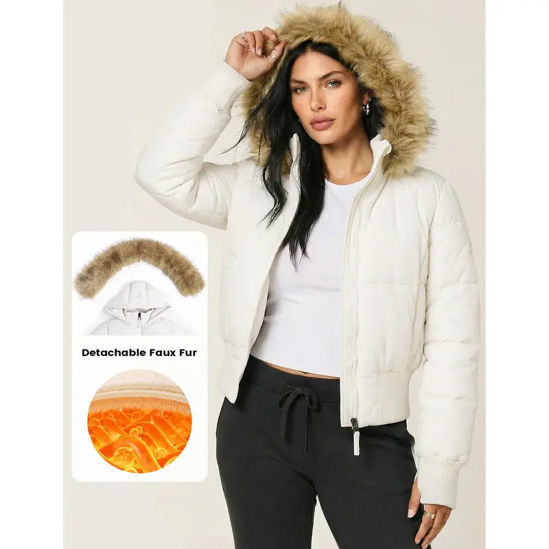 Arssm Womens Cropped Puffer Jacket Hooded Winter Warm Puffer Coat