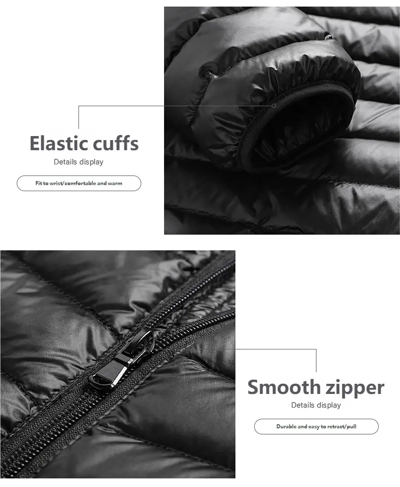Men's Stylish Fitted Plain White Duck Down Puffer Jacket - Full-Zip, Lightweight, Windproof, Warm, Longsleeves, Male Clothing, Autumn Winter Casual Outdoor Wear, Lightweight Puffer Coat