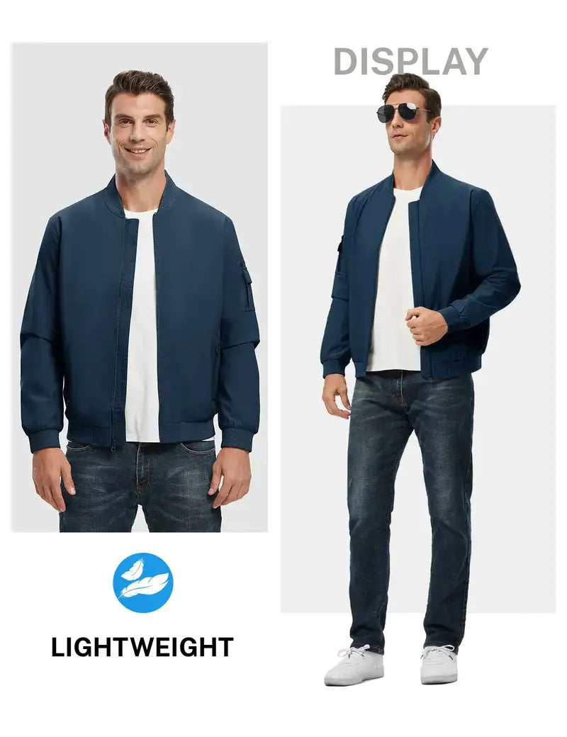 GOPUNE Menswear【Plus Size,S-XXXXL】Flight Jacket Lightweight Bomber Jacket Track Coat Casual Windbreaker Fall Zip Up Coat with 5 Pockets For Outdoor Work Spring and Fall Outfits