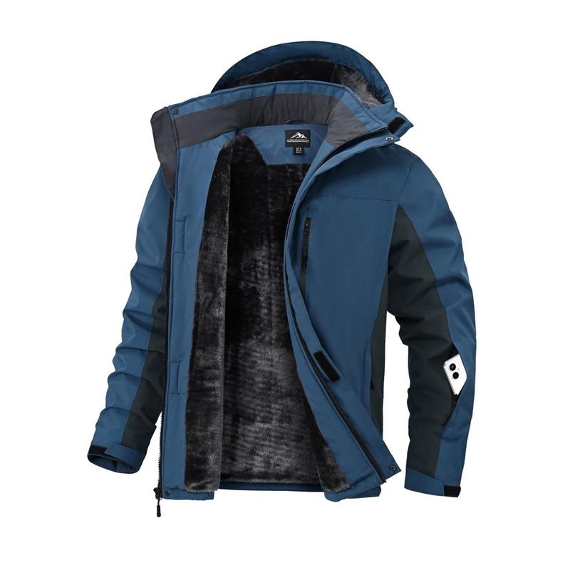 Men’s Thick Regular Polyester Plain Thermal Soft Hooded Fleece Jacket - Water-Resistant, Insulated Sports Outerwear with Pocket, Long Sleeve Shell Outer for Cold Weather Hiking Ski Coat