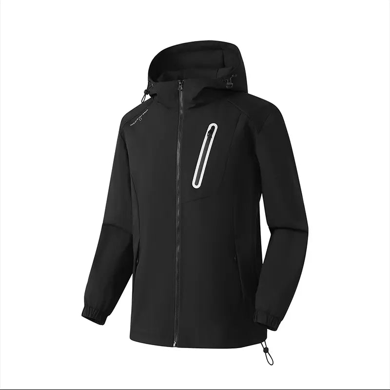 Men’s lightweight, breathable hooded jacket with zippered pockets, available in multiple colors, suitable for men’s everyday wear and as a top jacket.