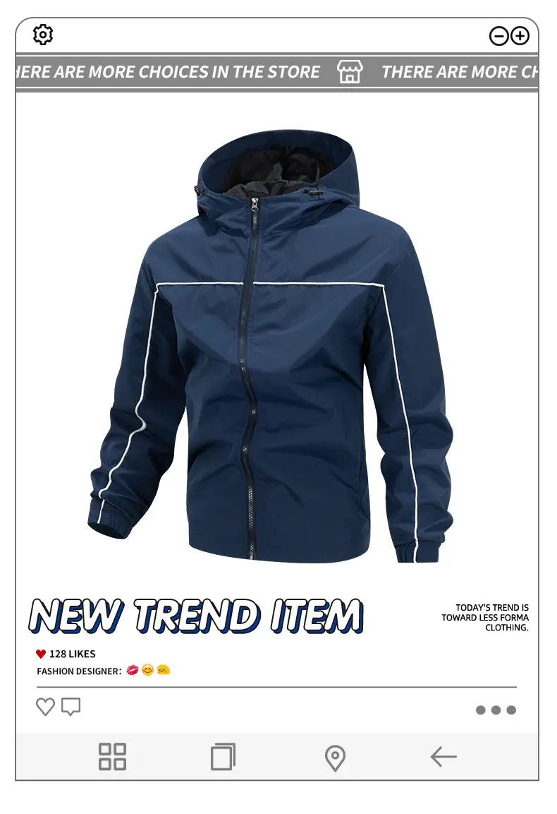 Men’s 3-Pack Hooded Full-Zip Lightweight Jackets, Reflective Piping Windbreaker Coats, Casual Outdoor Zip-Up Jackets with Elastic Cuffs & Hem, Fall/Spring Everyday Streetwear, Black/Navy/Green