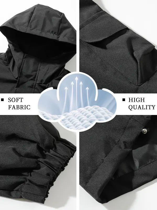 Men’s hooded windbreaker jacket, water-resistant fabric loose cargo outerwear with multiple zippered pockets, everyday outdoor casual top