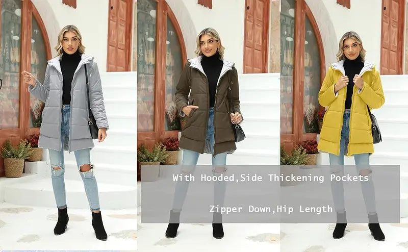 Imily Bela Womens Warm Puffer Down Jacket Hooded Winter Casual Lightweight Mid Quilted Coat with Pockets