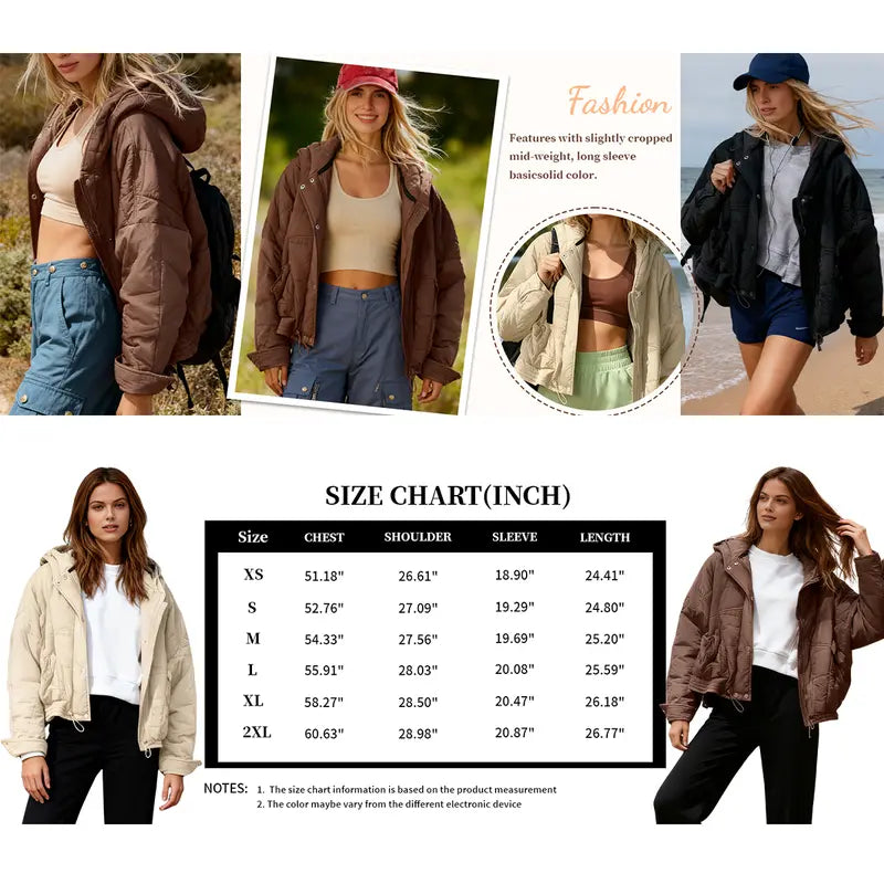 Mibbory Quilted Down Jacket for Women 2026 Fall Winter Fashion Short Hooded Puffer Coat | Full Zip Snap Button Storm Flap Drawstring Hem Adjustable Cuff Quilted Jacket with Pockets, Oversized Loose Warm Outwear, Lightweight Packable Winter Coat