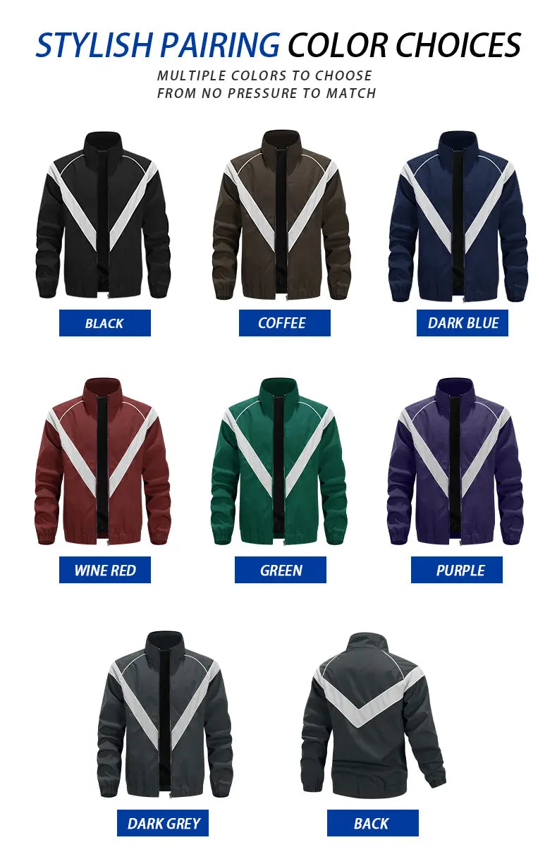 Men's Casual Stand Collar Jacket Features contrasting color trim detailing Windproof and abrasion-resistant surface Ideal for cycling, streetwear, and everyday casual wear Perfect layering piece for outerwear Streetwear apparel Coats Long Sleeve M...