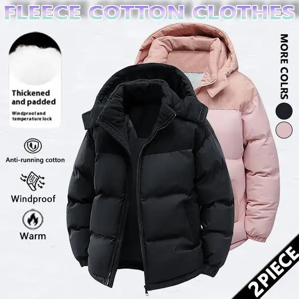 Men's Stylish Woven Color Block Padded Puffer Quilted Coat - Warm Fleece-Lined, Windproof Winter Outerwear with Removable Hood, Casual Jacket