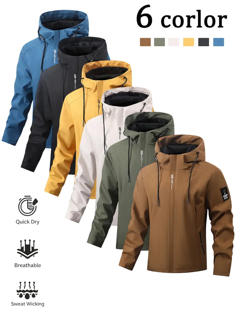Clean Gent men’s hooded windbreaker, men’s water-resistant jacket, quick-dry breathable jacket, men’s hiking coat, outdoor camping jacket, lightweight casual outerwear, men’s travel jacket, windproof hooded coat, multicolor men’s jacket, everyday ...