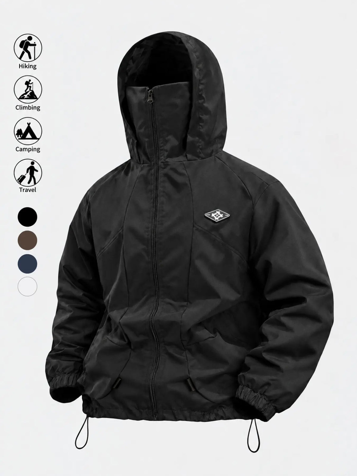 Men's Outdoor Functional Jacket, Windproof Fabric, Comfortable High Neck Hooded Design, Casual Long Sleeve, All Seasons, Durable Loose Fit