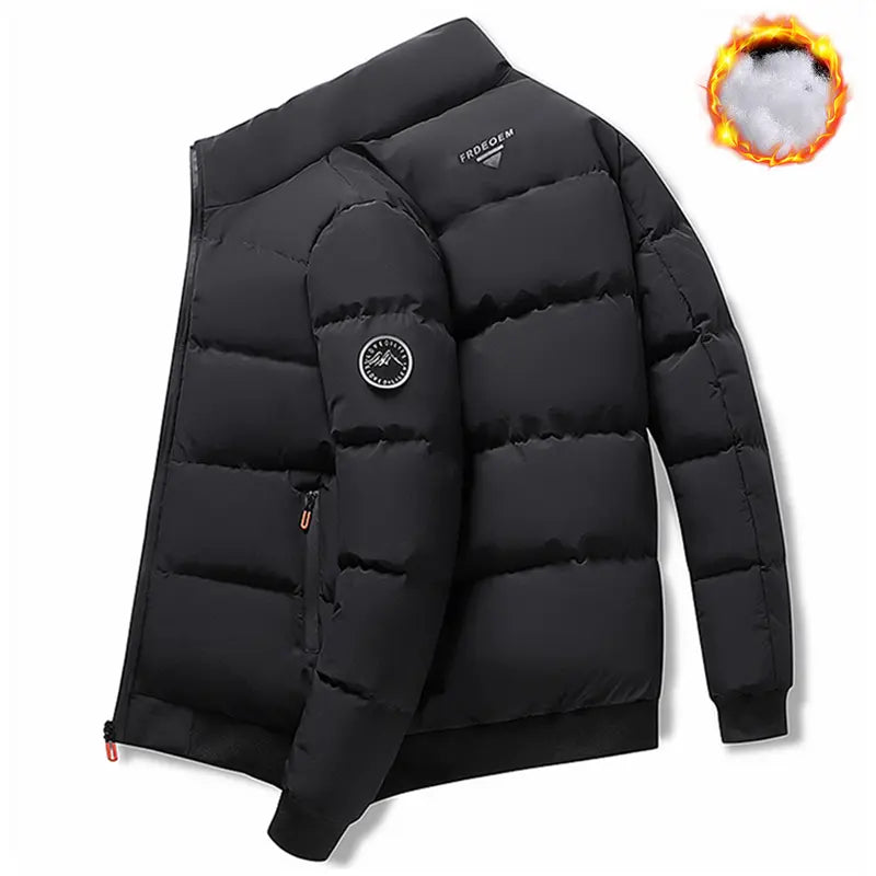 Men's Plain Fitted Long-Sleeve Windproof Stand-Collar Jacket - Zipper Closure, Cold-Weather Outerwear, S Size