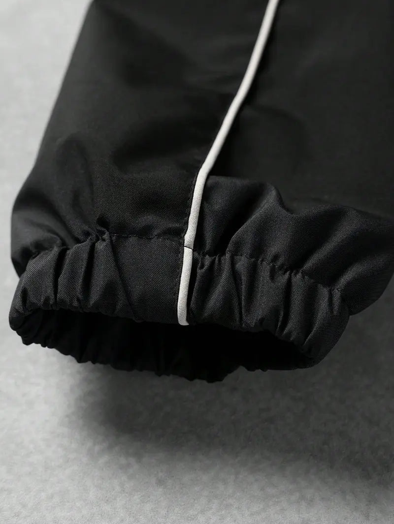 Men’s Streetwear 2-Piece Tracksuit Set, Hooded Windbreaker Jacket & Wide Leg Trousers with Contrasting Line Design, Lightweight Wind-Resistant for Urban Hangouts & Sports