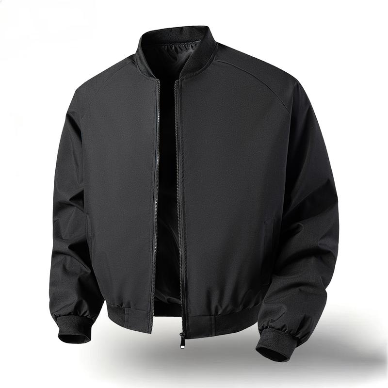 Men's Retro Long-Sleeve Plain Baseball Bomber Jacket - American-Style Lightweight Windproof Waterproof Fitted Streetwear Outerwear, Casual Daily Clothes