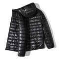 Men’s Glossy Fitted Woven Padded Lightweight Insulated Windproof Hooded Plain Coat - Autumn-Winter Casual Male Clothing for Everyday Wear, Navy Blue, Lightweight Casual Coats, Jacket