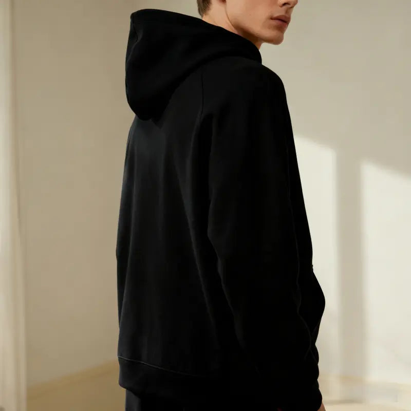 Men's Cotton-Poly Plain Solid Casual Long-Sleeve Fitted Pullover Hoodie - Soft, Breathable, Skin-Friendly, Lightweight, Machine-Washable Minimalist All-Seasons Streetwear Top