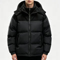 Men's Winter Color-Block Hooded Down Jacket - Thick, Warm, Loose-Fit, Detachable Hood, Contrasting Panels, Ideal for Everyday Commuting, Outdoor Activities