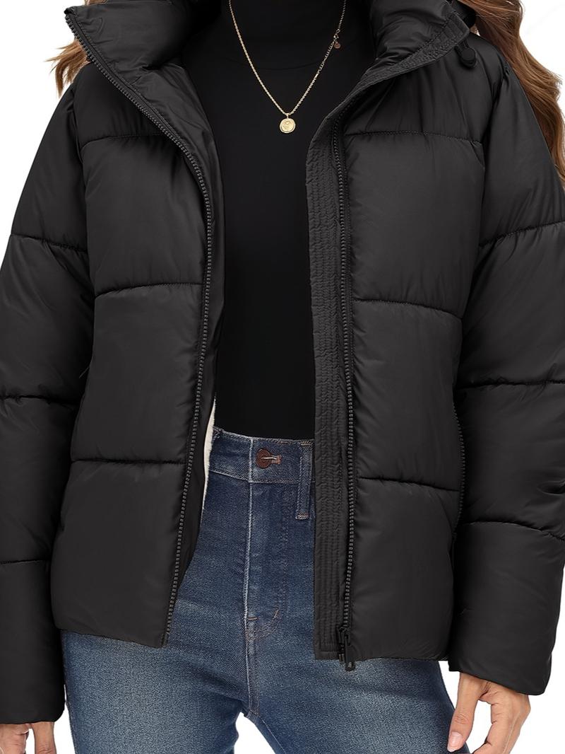 Winter Puffer Coat for Women Warm Cropped Jacket | Faux Fur Lining Quilted Parka with Pockets & Hood Tops Womenswear