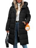 Womens Winter Long Puffer Coats Down Thicken Warm Quilted Jacket Mid-Length with Side Zipper and Hood Outerwear