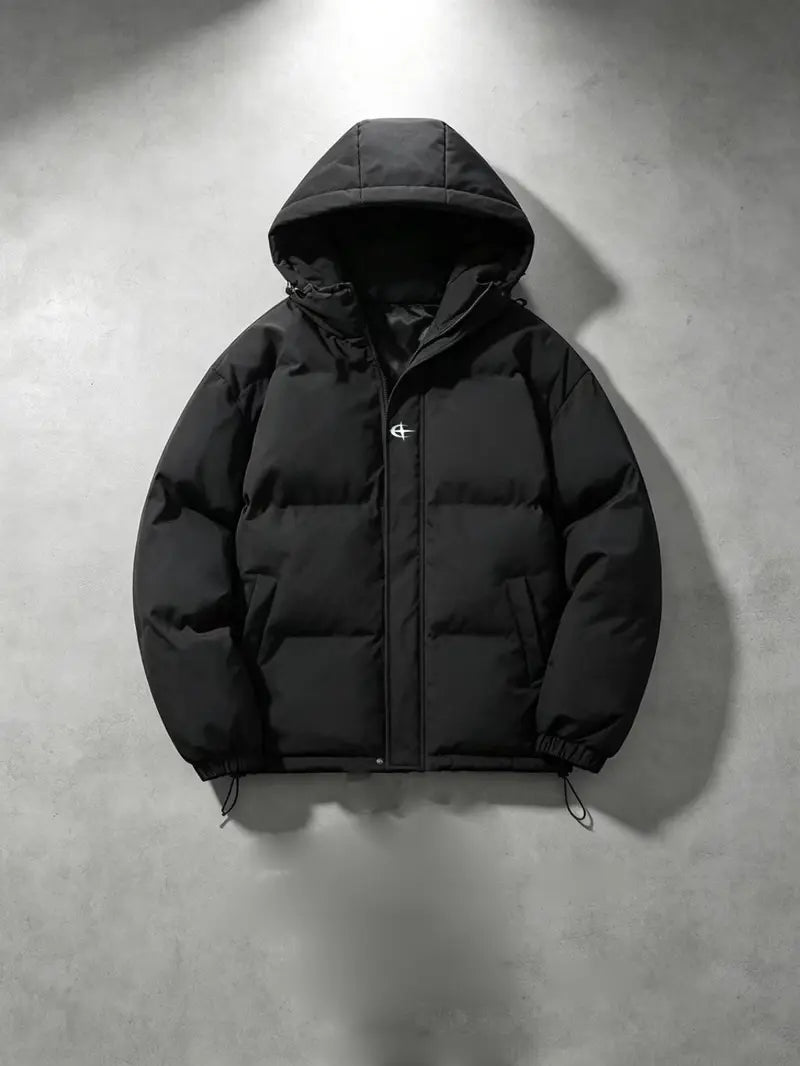 New Men's Hooded Puffer Jacket, Winter Warm Quilted Coat, Daily Commute Casual Loose Fit Windproof Outerwear, Long Sleeve Plain Design