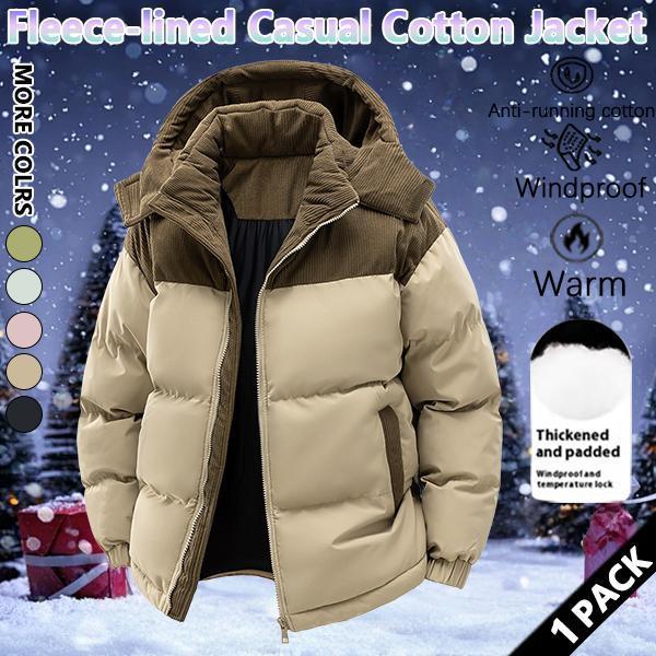 Men's Stylish Woven Color Block Padded Puffer Quilted Coat - Warm Fleece-Lined, Windproof Winter Outerwear with Removable Hood, Casual Jacket