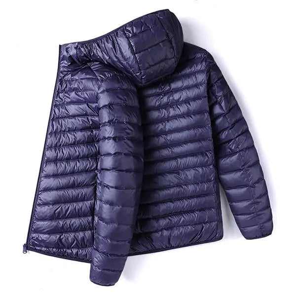 Men’s Glossy Hooded Cotton-Blend Jacket - Menswear Tops, Plain Stylish Lightweight Padded Zip-Up Windproof Outerwear, Suitable for Commuting, Outdoor Activities