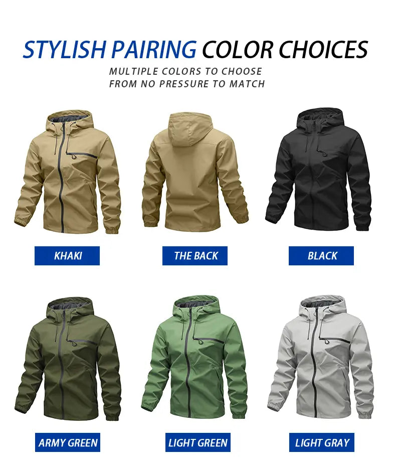 Men's casual hooded jacket, fashionable multi-purpose outdoor casual windproof and waterproof jacket with adjustable hat design, waterproof and wear-resistant surface design, suitable for daily commuting, cycling, park camping, clock in time, suit...