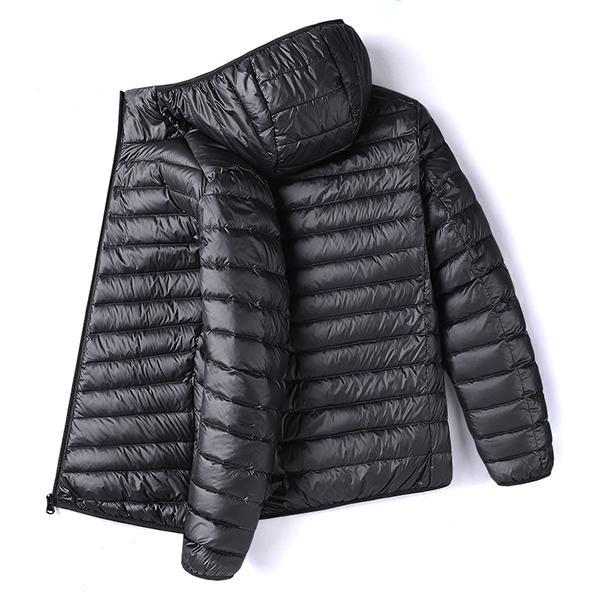 Men’s Glossy Hooded Cotton-Blend Jacket - Menswear Tops, Plain Stylish Lightweight Padded Zip-Up Windproof Outerwear, Suitable for Commuting, Outdoor Activities