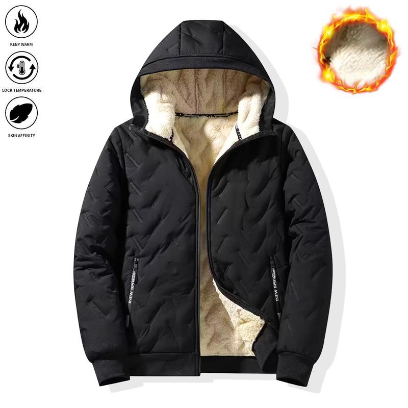 Men’s Basic Korean Woven Winter Hooded Jacket, Thick Warm Zip-Up Windproof Outerwear with Full Zipper Closure, Front Pockets, Suitable for Outdoor Sports, Commuting, Cold Weather Menswear Coats Long Sleeve Motocross Beige